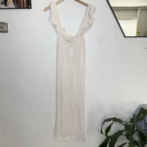 Francescas Audrey Parks Ruffle Sleeve Ivory Crochet Midi Dress Womens Medium